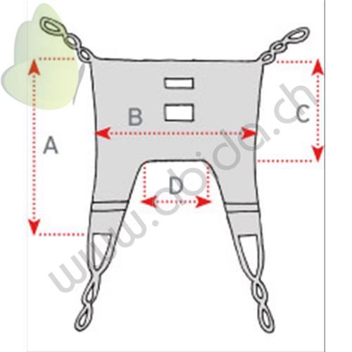 Imbracatura standard in tela (Taglia XL) per sollevamalati SENZA POGGIATESTA  (Portata max 250 kg) - Testata da istituto accreditato nel rispetto dei requisiti previsti dalla norma tecnica UNI EN ISO 10535.